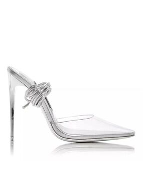 Jessica Rich Bella Silver PVC Lace-Up Stiletto Heels EU 39 / US 8.5 w/ Box